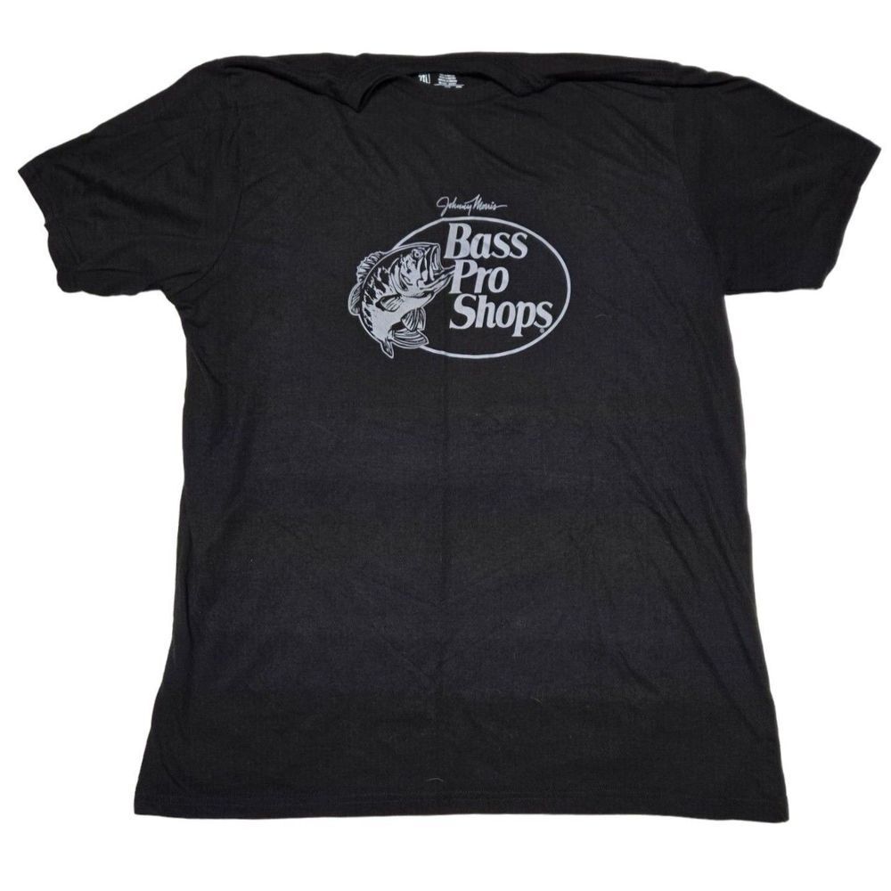 Bass Pro Shops T-Shirt Fishing Graphic Tee Short Sleeve Black Size 2XL